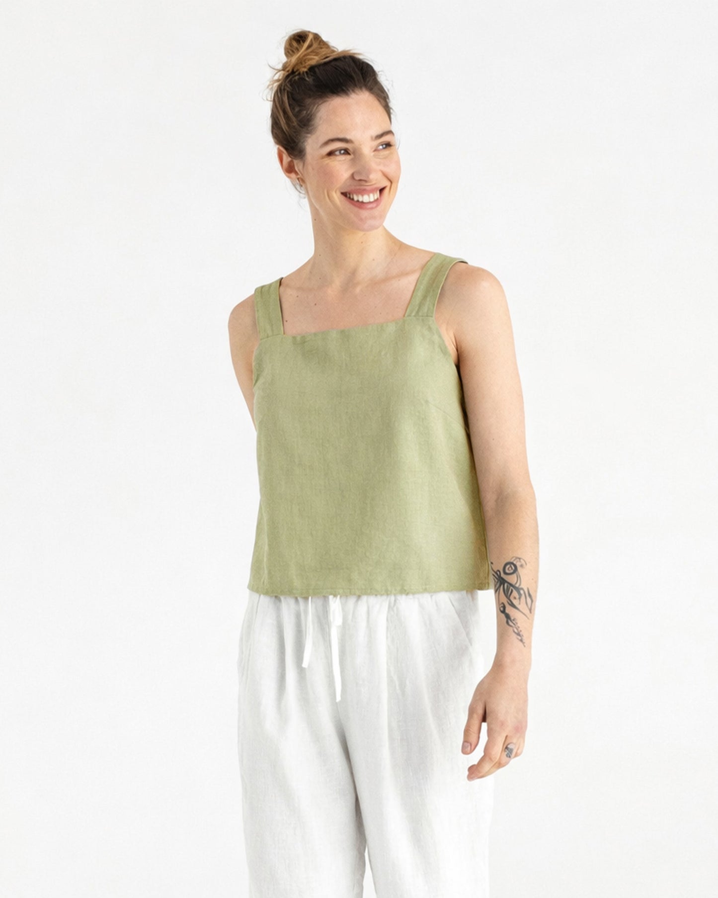 Linen tank top OLINDA in Sage