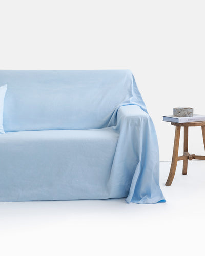 Linen-cotton couch cover in Sky blue - MagicLinen