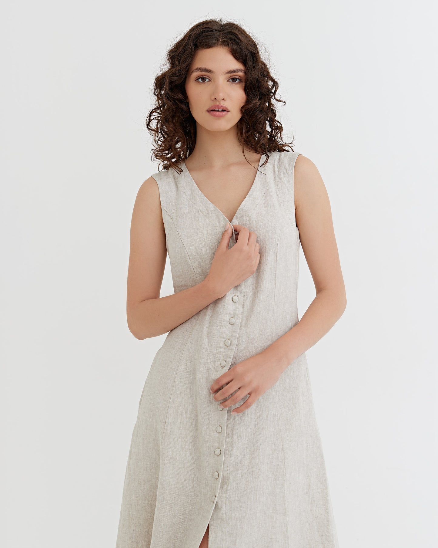 Sleeveless Linen Dress ACADIA in Natural melange | MagicLinen