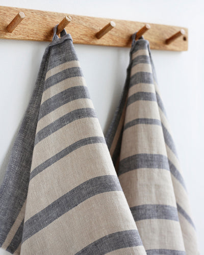 Linen tea towel in Charcoal gray stripes (Set of 2) - MagicLinen