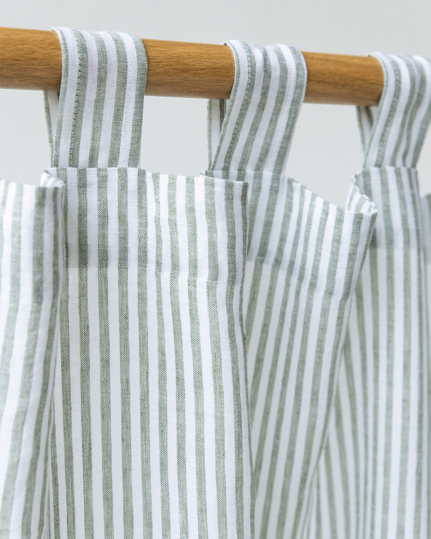 Tab Top Linen Curtain Panel in Striped in Forest Green | MagicLinen