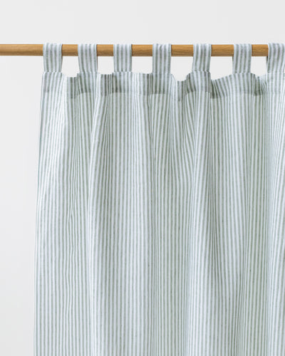 Tab Top Linen Curtain Panel in Striped in Forest Green | MagicLinen
