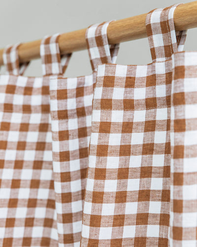 Tab top linen curtain panel (1 pcs) in Cinnamon gingham - MagicLinen