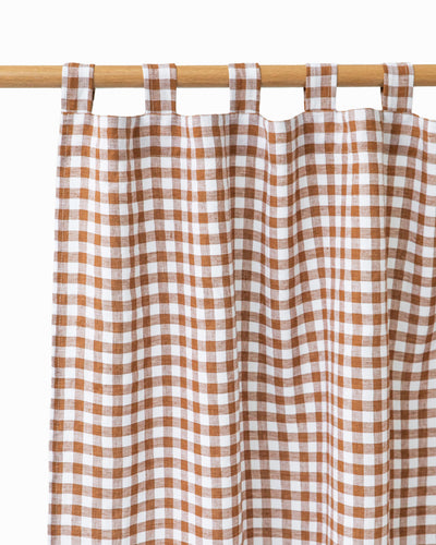 Tab top linen curtain panel (1 pcs) in Cinnamon gingham - MagicLinen