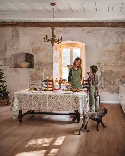 Linen apron for kids in Forest green