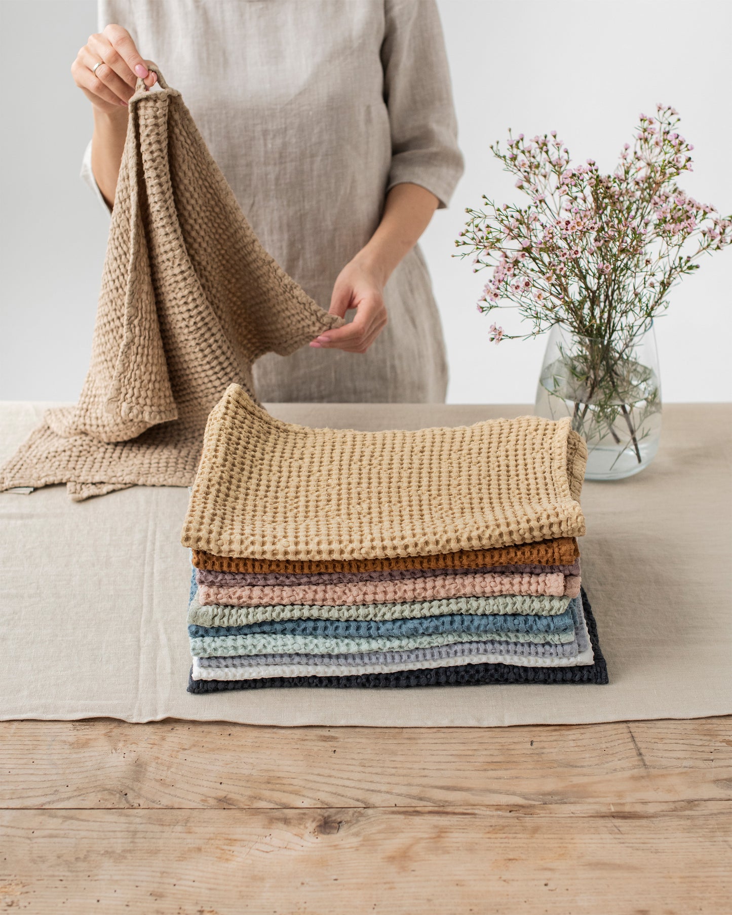 Waffle Kitchen Towel in Beige - MagicLinen