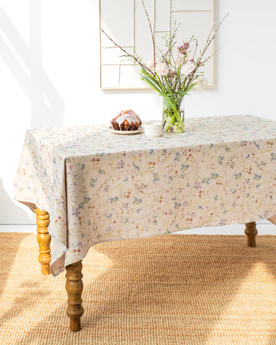 Wildflowers print on natural Linen Tablecloth | MagicLinen