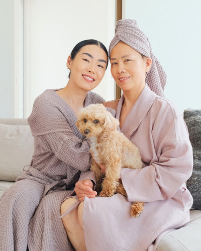 Women's waffle robe in Woodrose - MagicLinen