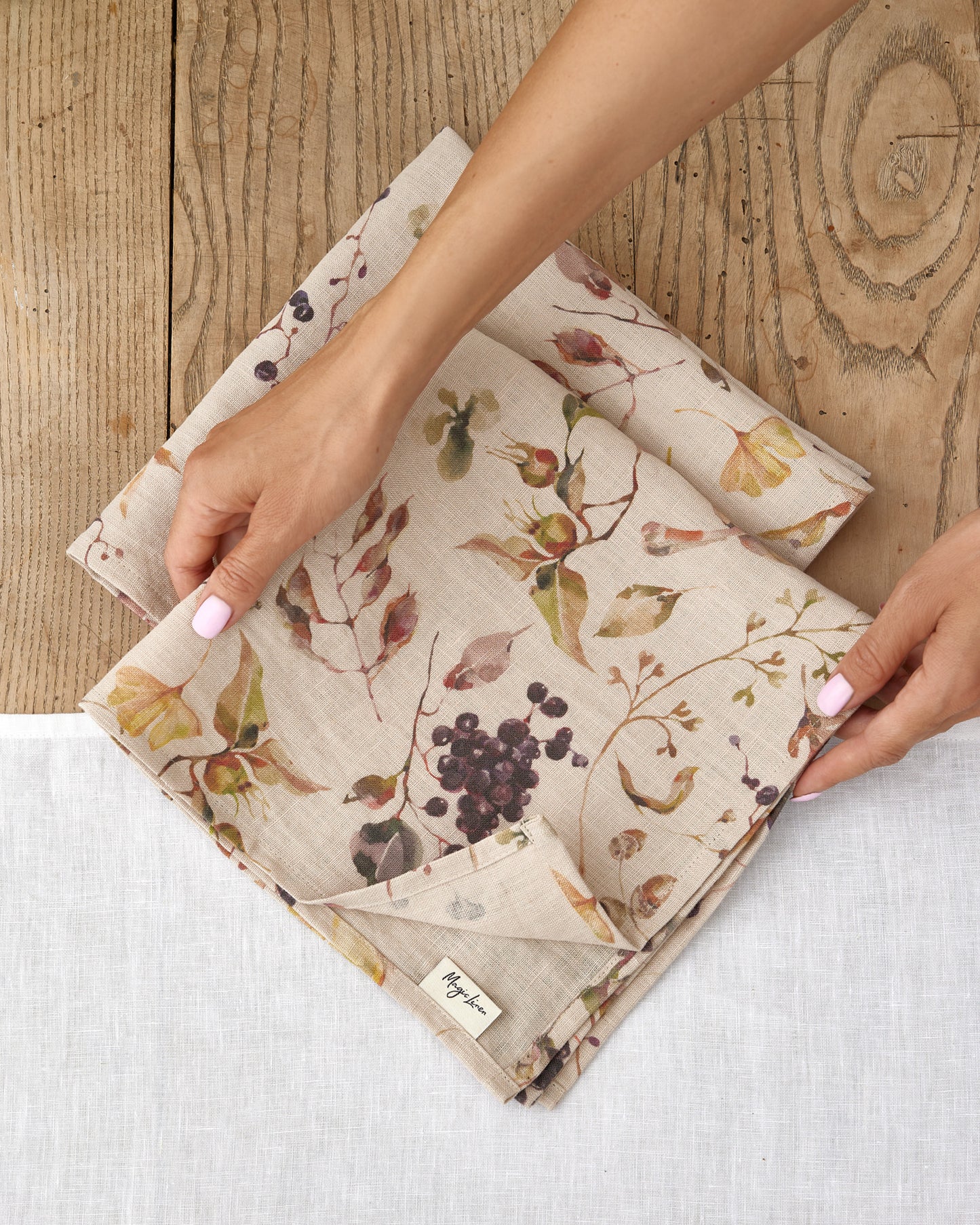 Autumn forest Print Linen Napkin Set | MagicLinen