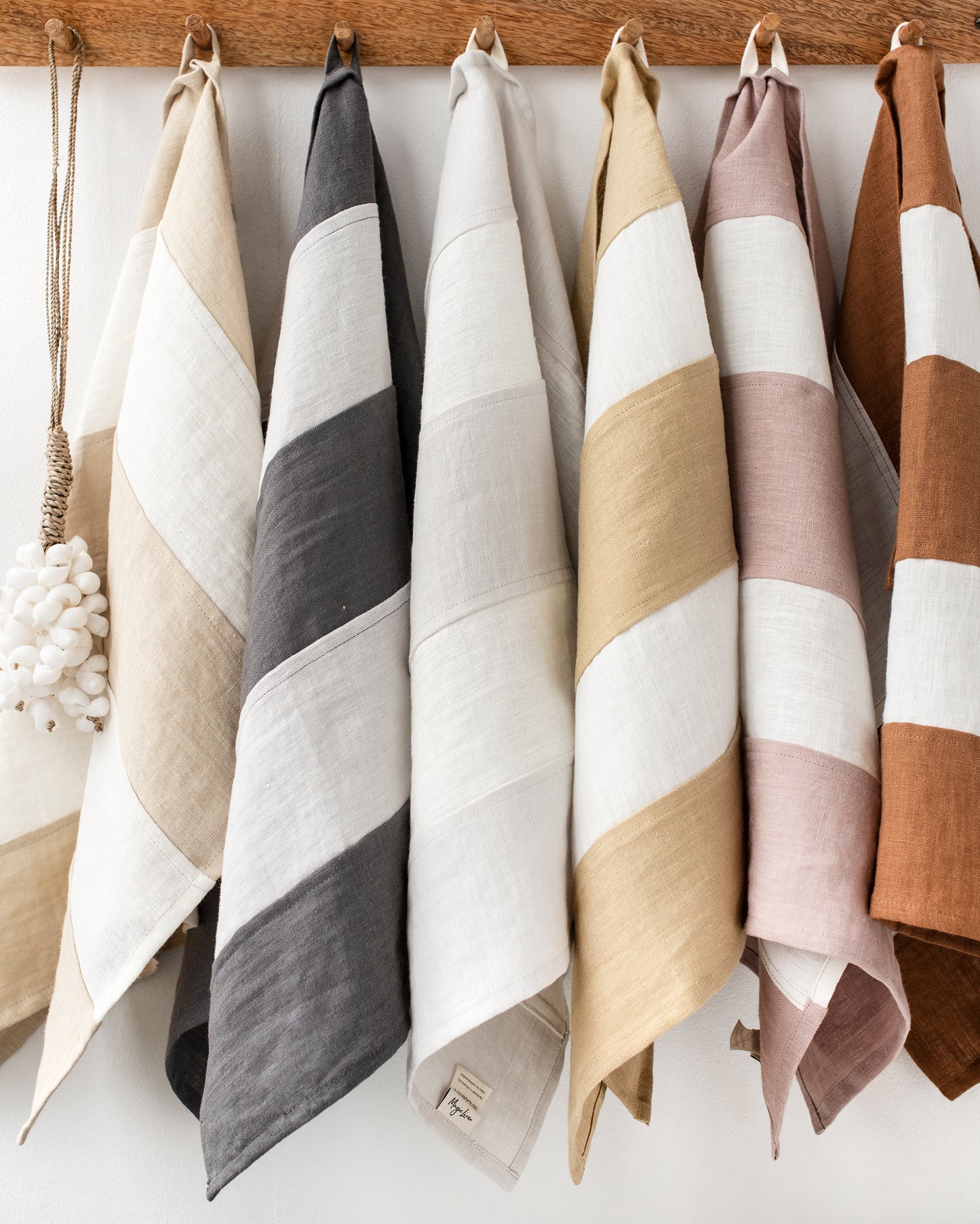 Zero-waste striped linen tea towel in Matcha green - MagicLinen