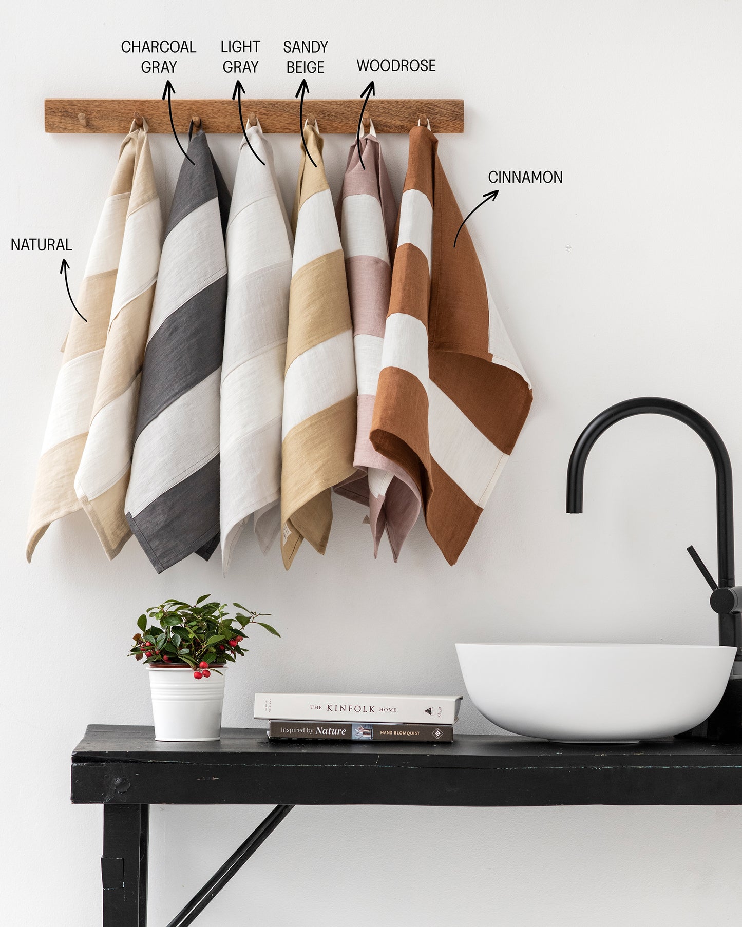 Zero-waste striped linen tea towel in Sandy beige - MagicLinen