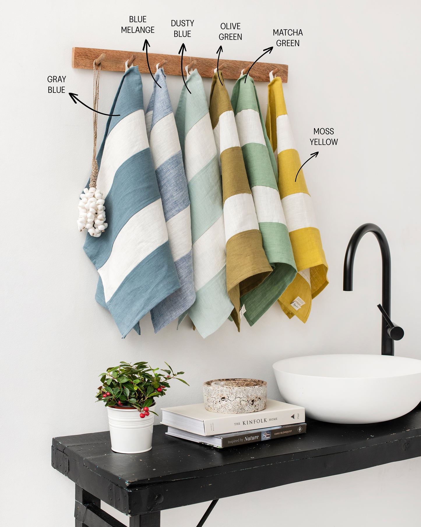 Zero-waste striped linen tea towel in Olive green - MagicLinen