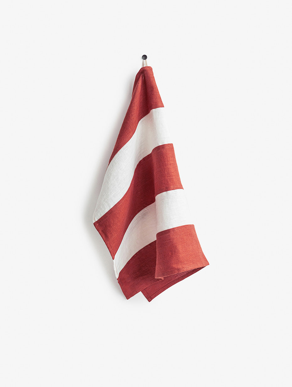 Zero-waste striped linen tea towel in Clay - MagicLinen