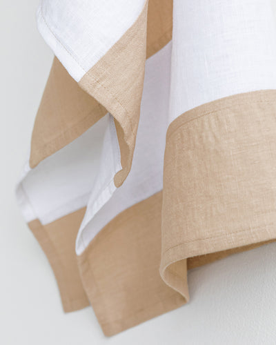 Zero-waste striped linen tea towel in Latte - MagicLinen