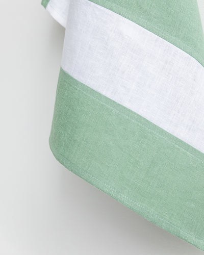 Zero-waste striped linen tea towel in Matcha green - MagicLinen