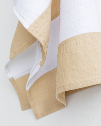 Zero-waste striped linen tea towel in Sandy beige - MagicLinen