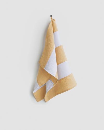 Zero-waste striped linen tea towel in Tan - MagicLinen