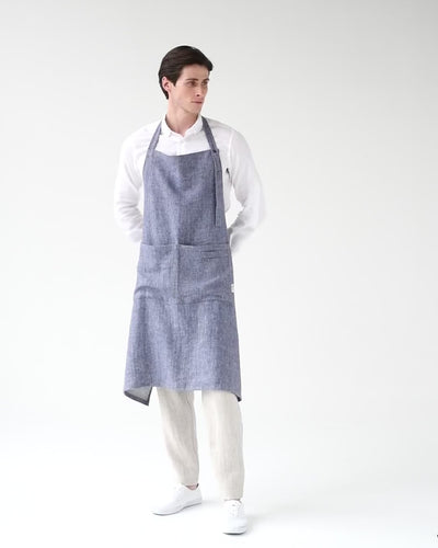 Men's linen apron in denim pattern - MagicLinen