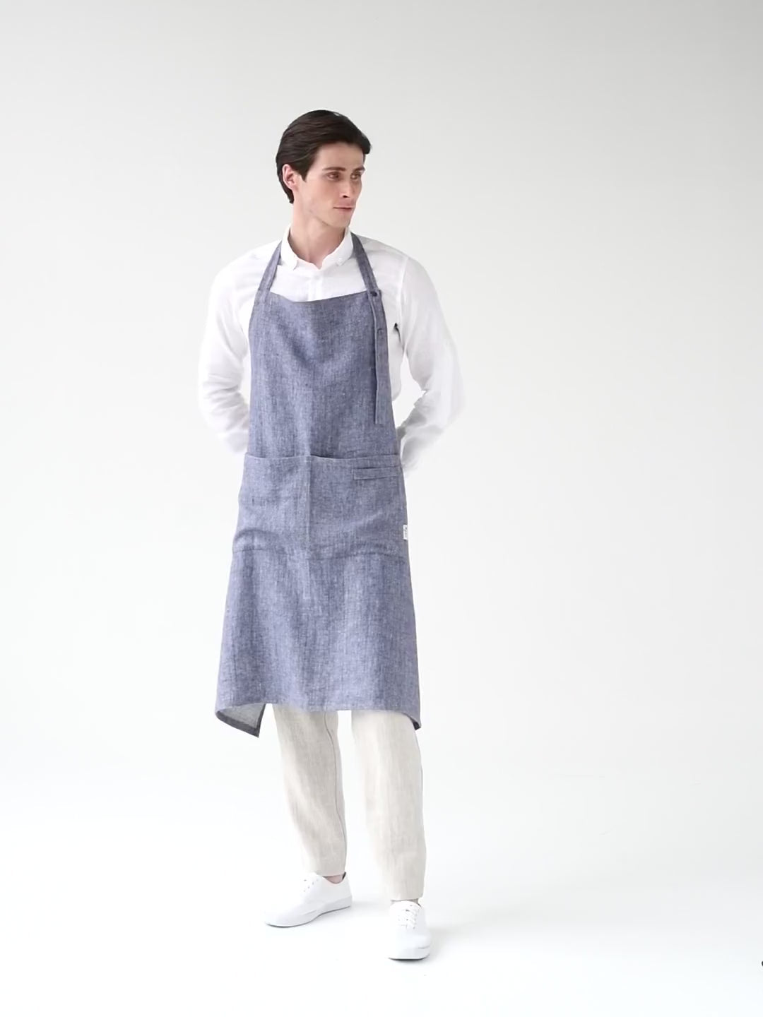 Men's linen apron in denim pattern - MagicLinen