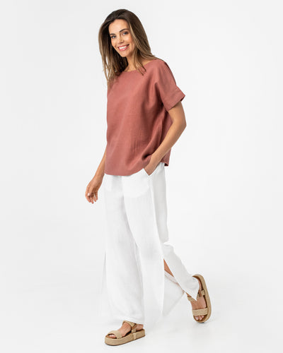 Side slit linen pants DALAT in White - MagicLinen