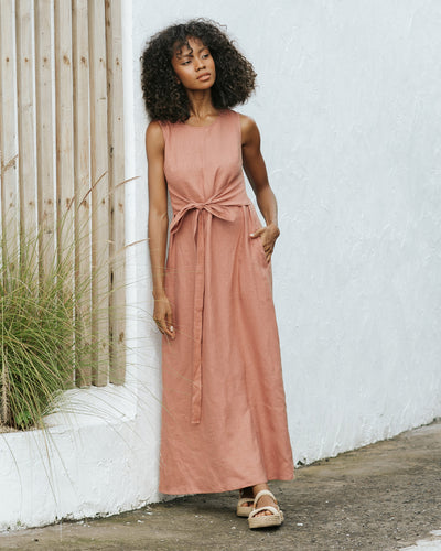 Long linen dress BORACAY in Clay pink - MagicLinen