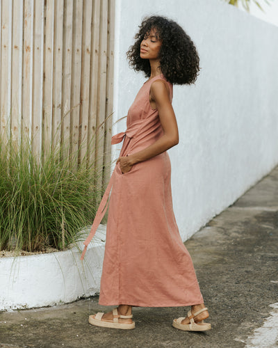 Long linen dress BORACAY in Clay pink - MagicLinen