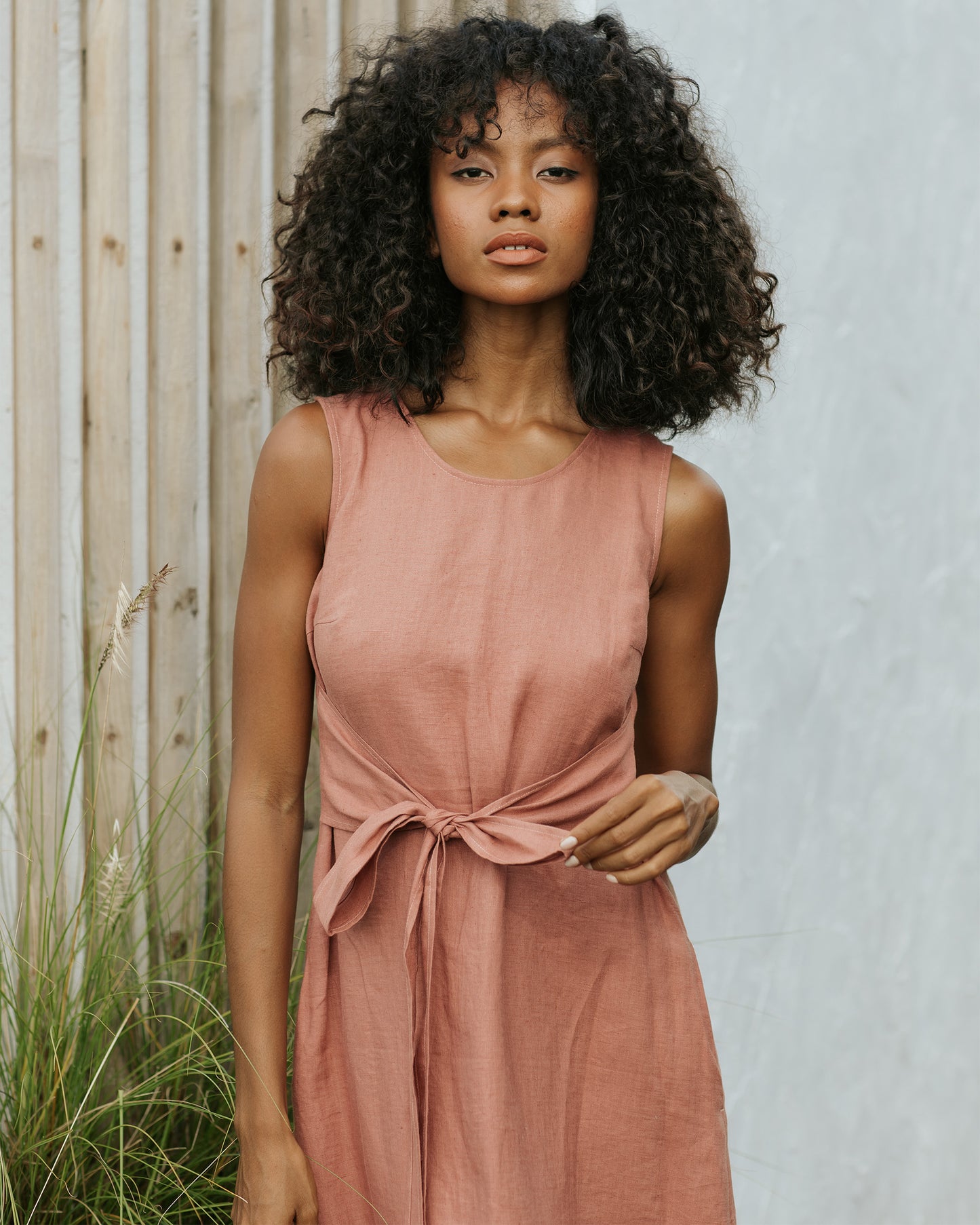 Long linen dress BORACAY in Clay pink - MagicLinen