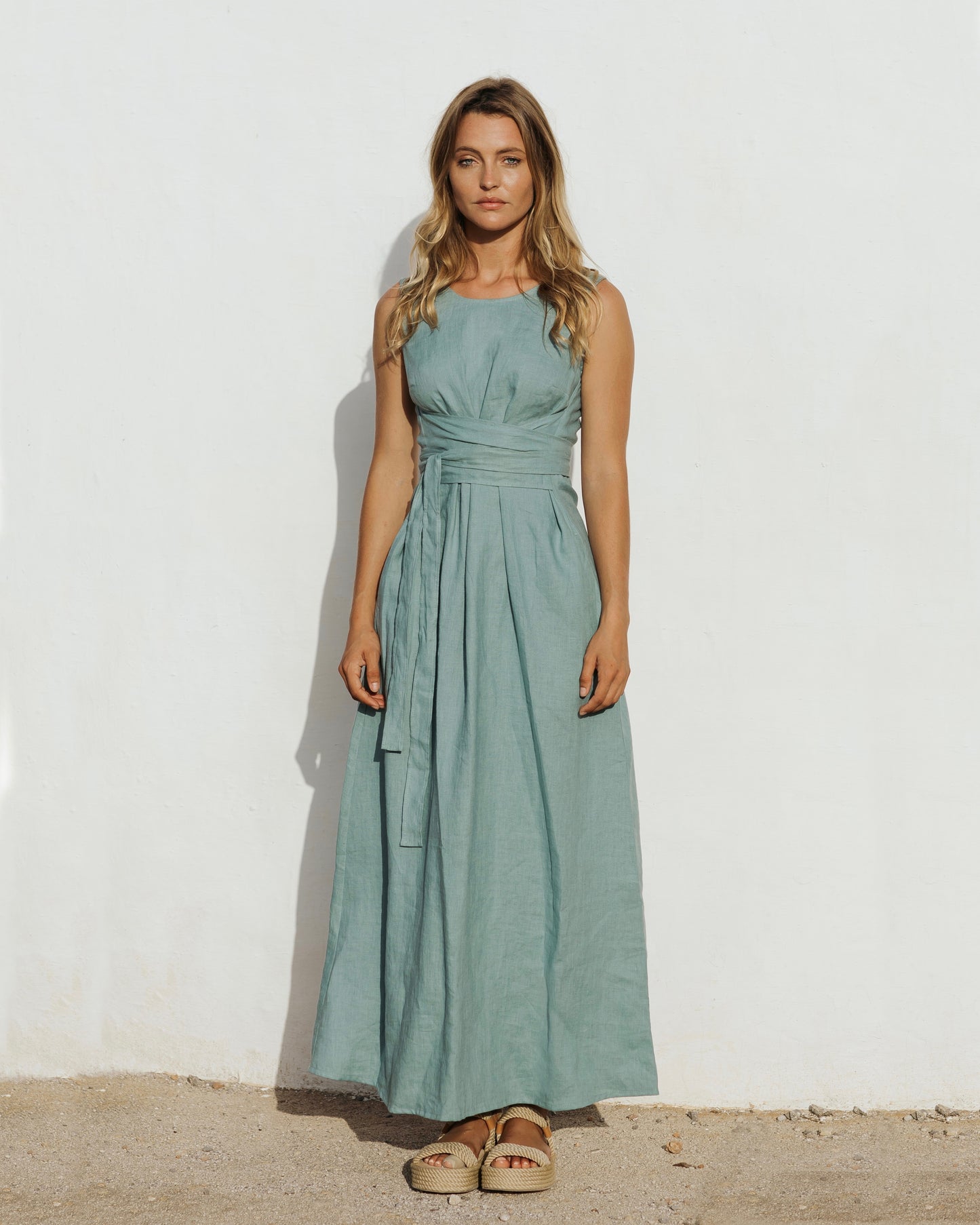 Long linen dress BORACAY in Teal blue - MagicLinen