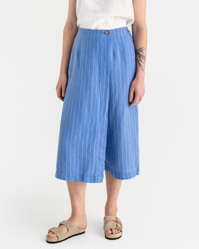 Linen culotte pants BUSAN in Blue stripes - MagicLinen modelBoxOn