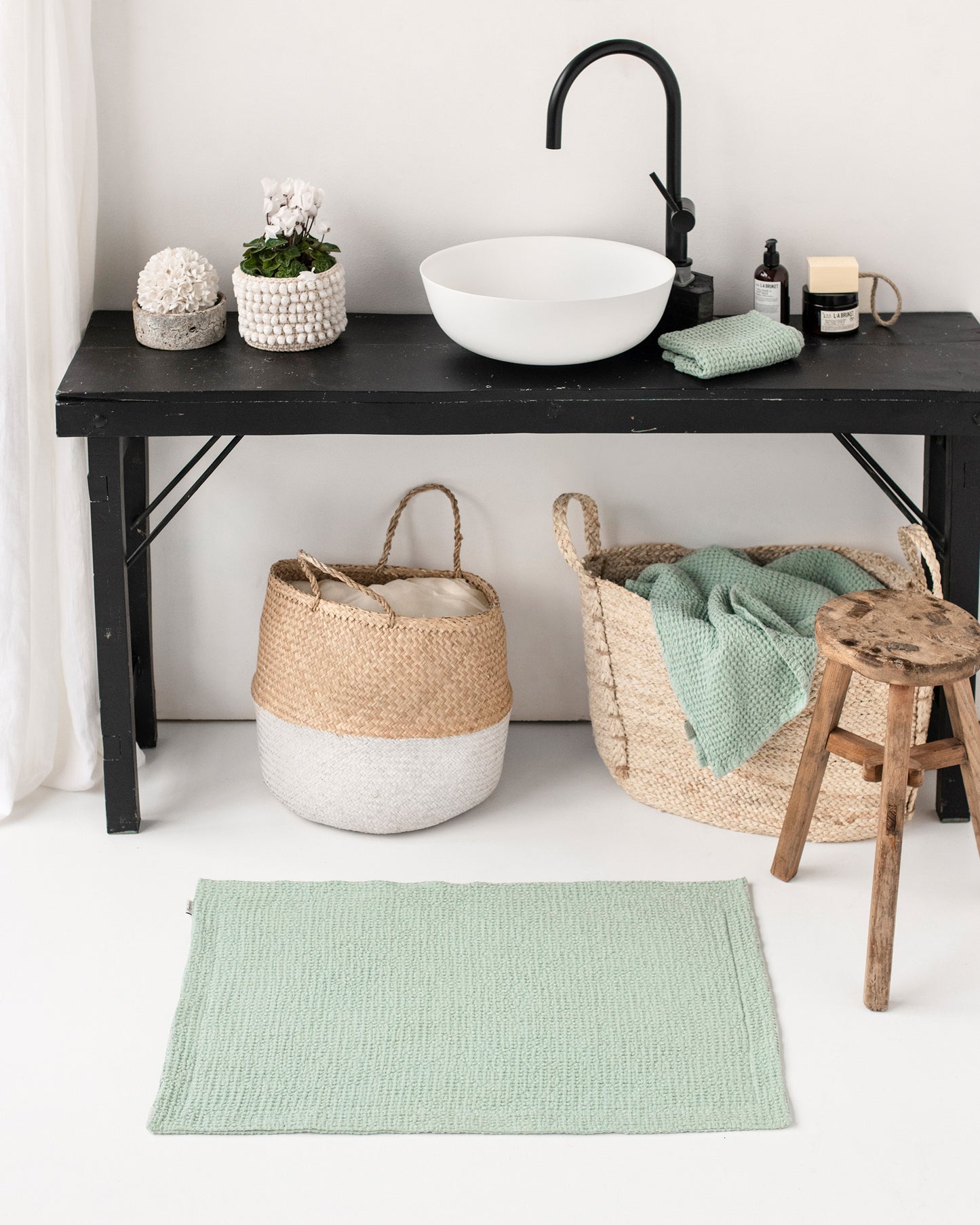 Waffle Bath Mat in Sage green - MagicLinen