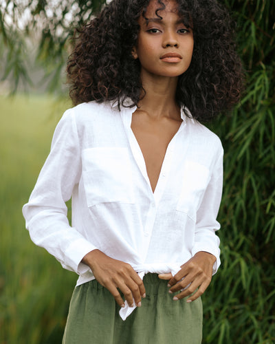 Long-sleeved linen shirt CALPE in White - MagicLinen