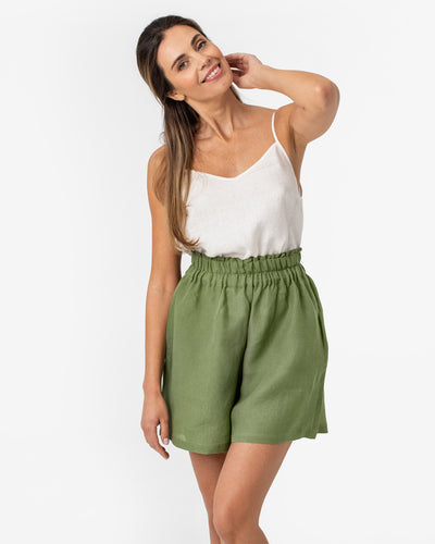 High waisted linen shorts CUENCA in Forest green - MagicLinen