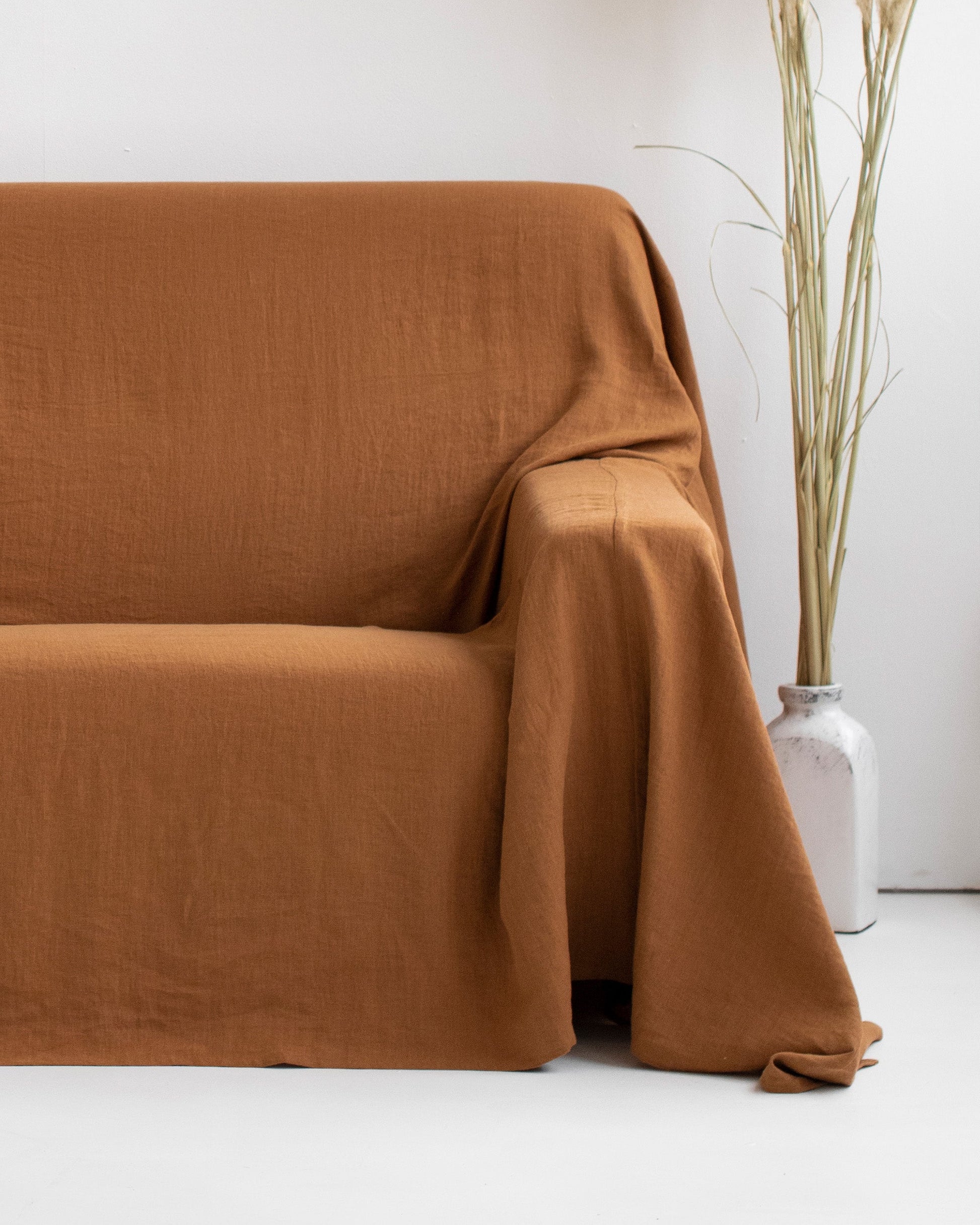 Custom size linen couch cover in Cinnamon - MagicLinen