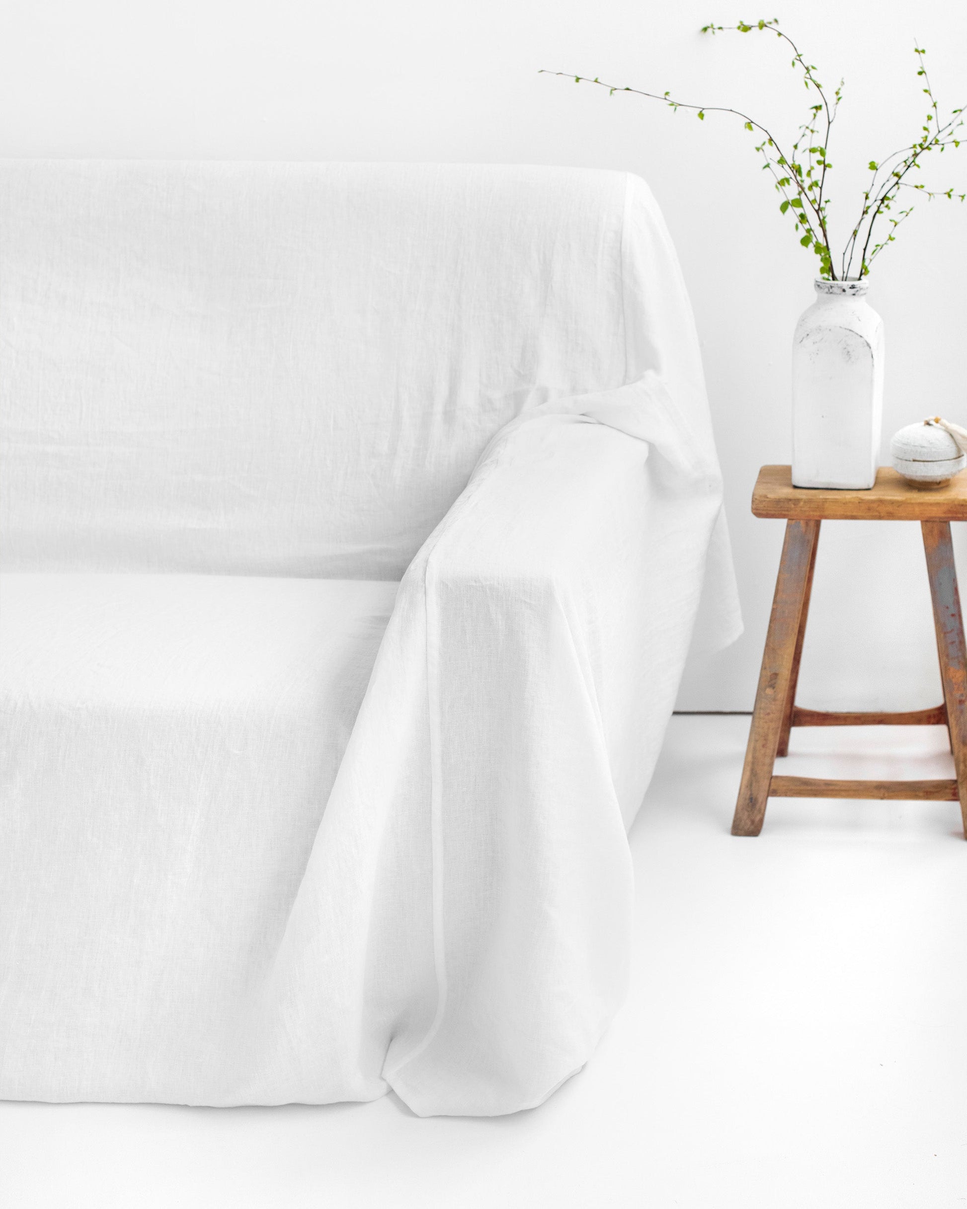 Custom size linen couch cover in White - MagicLinen