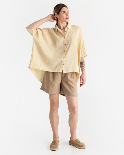 Lightweight linen shirt HANA in Cream - MagicLinen modelBoxOn