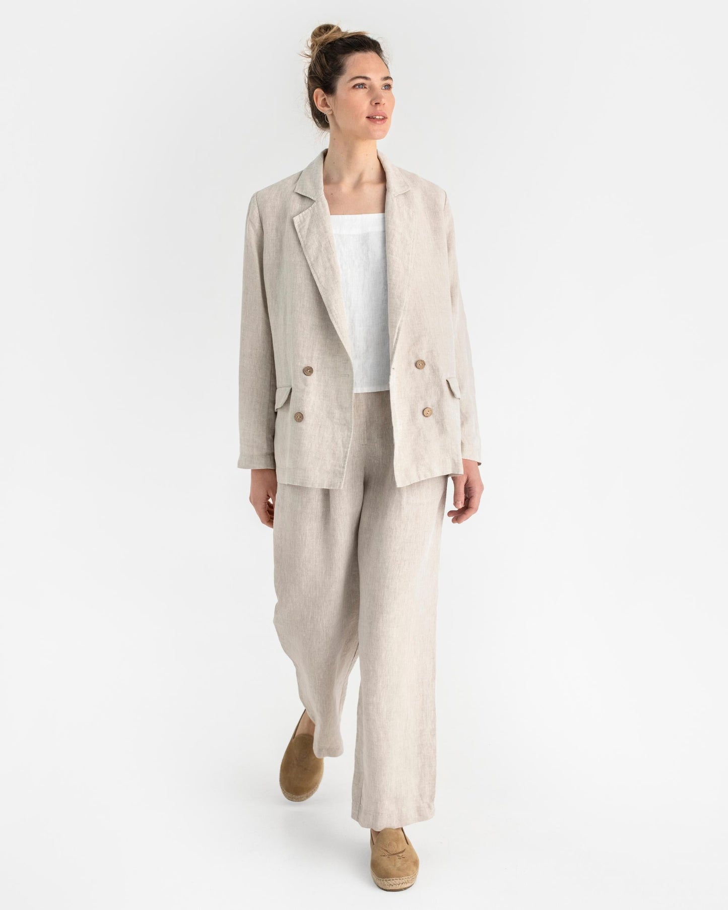 Oversized linen blazer HEBER in Natural melange - MagicLinen