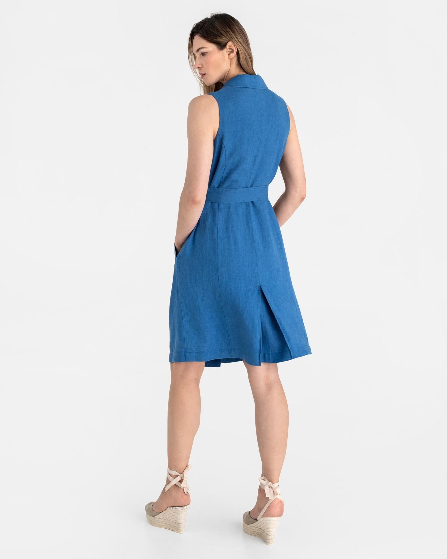 Trench linen dress LISBON in Cobalt blue - MagicLinen