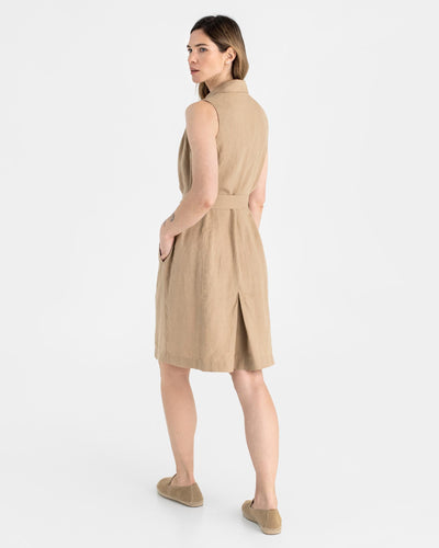 Trench linen dress LISBON in Wheat - MagicLinen modelBoxOn