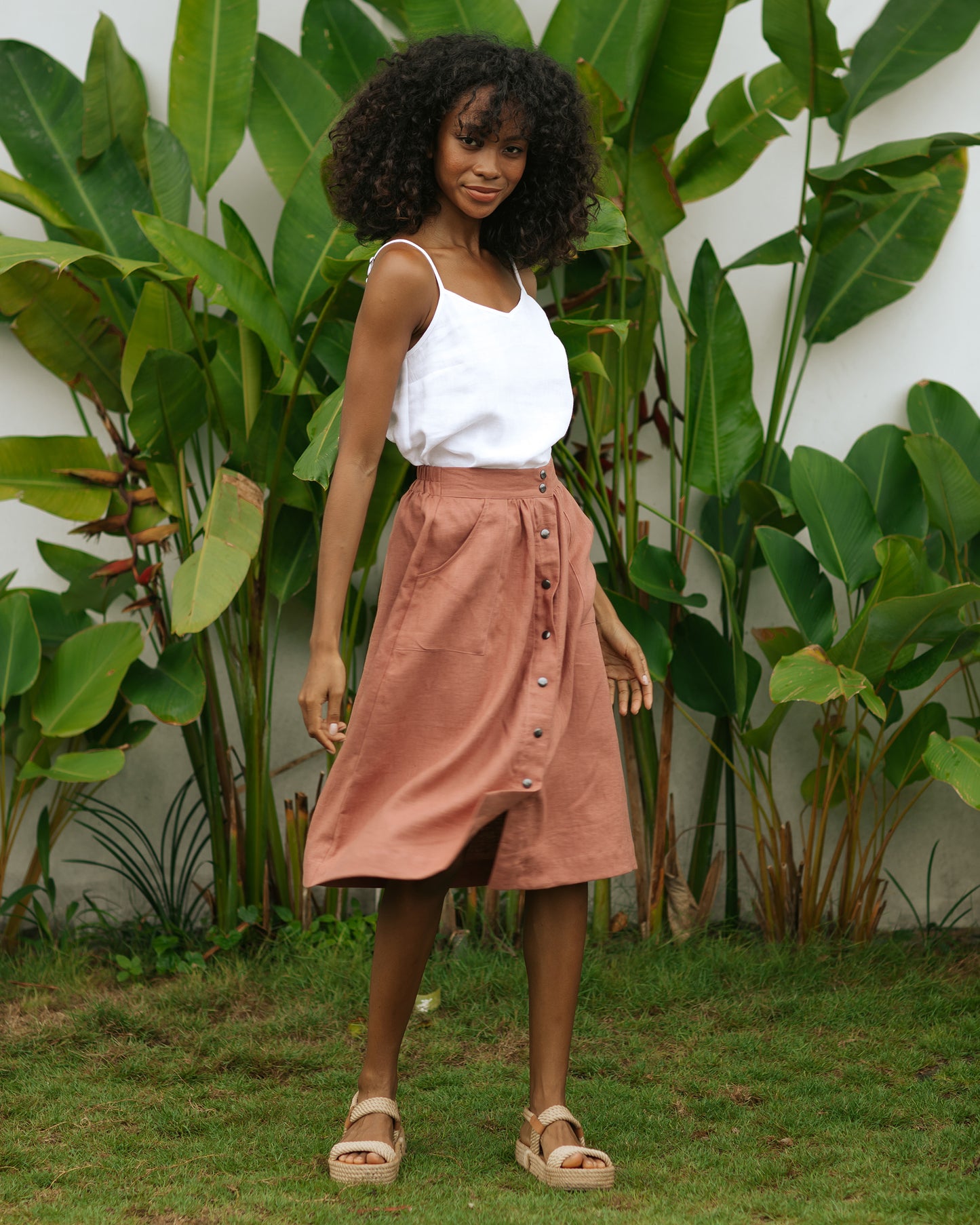 Spaghetti strap linen top ZION in White - MagicLinen