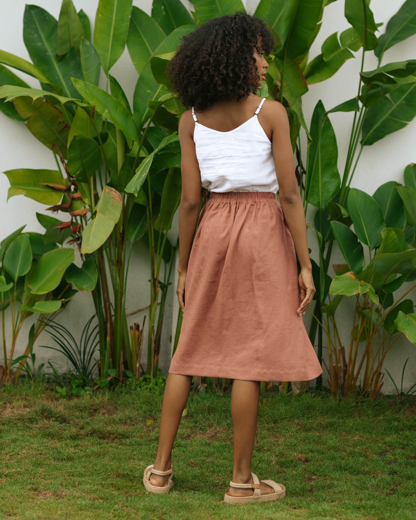 Spaghetti strap linen top ZION in White - MagicLinen