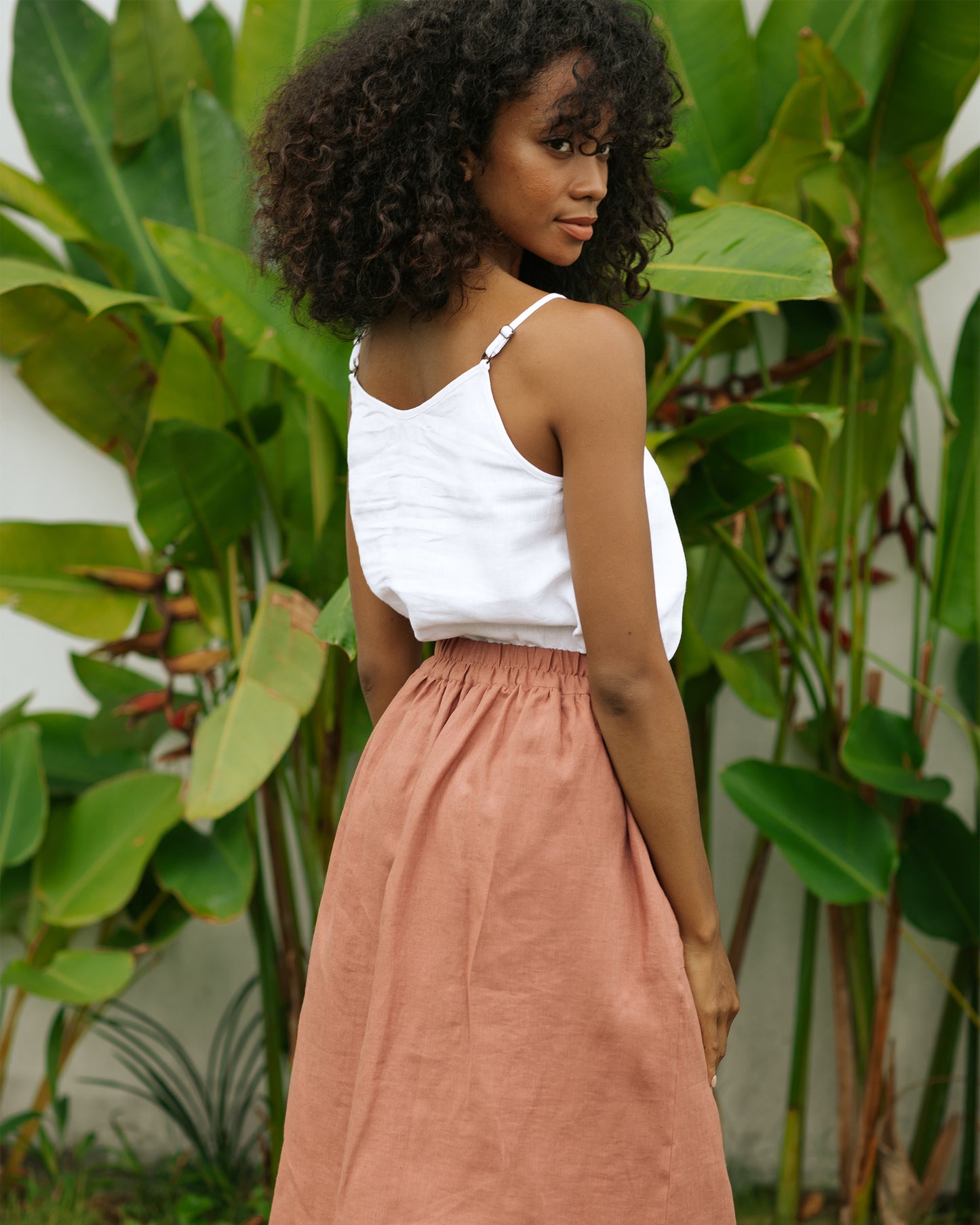 Spaghetti strap linen top ZION in White - MagicLinen