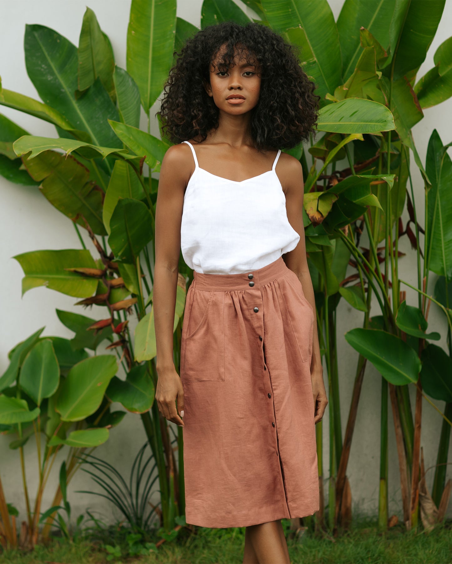Spaghetti strap linen top ZION in White - MagicLinen