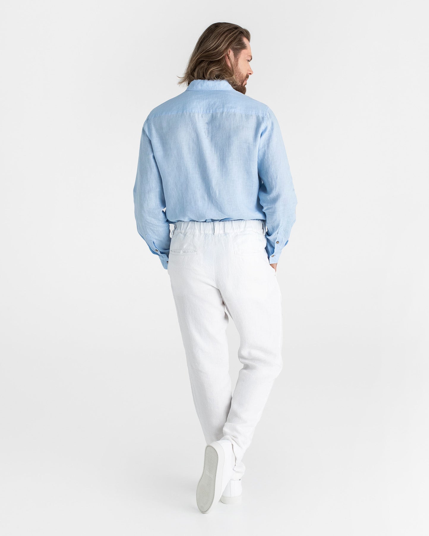 Heavyweight men's linen pants MORCOTE in White - MagicLinen