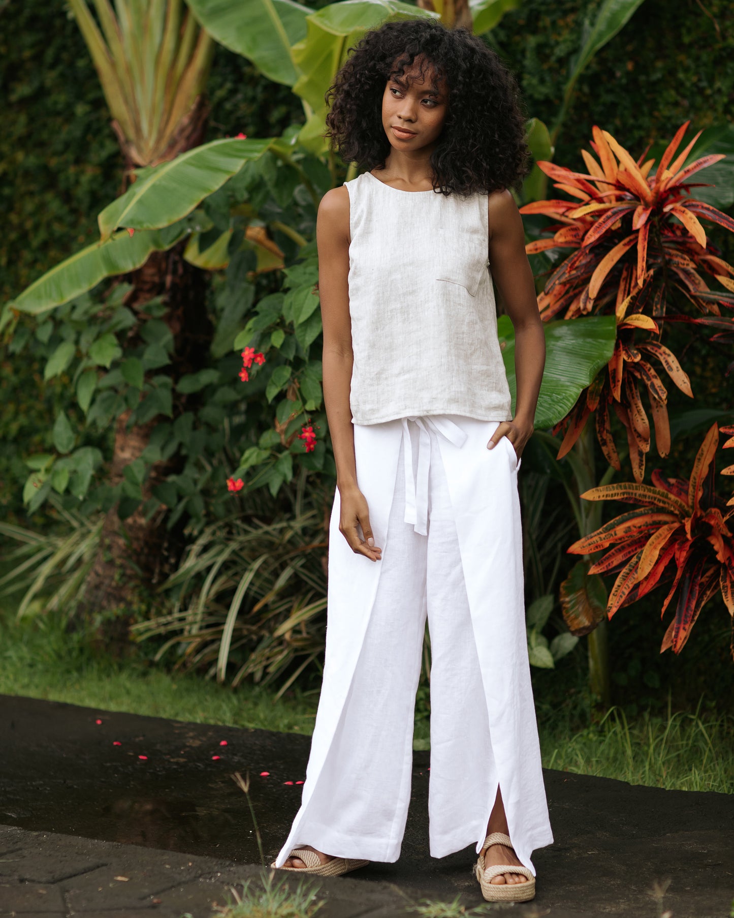 Sleeveless linen top SILAY in Natural melange - MagicLinen