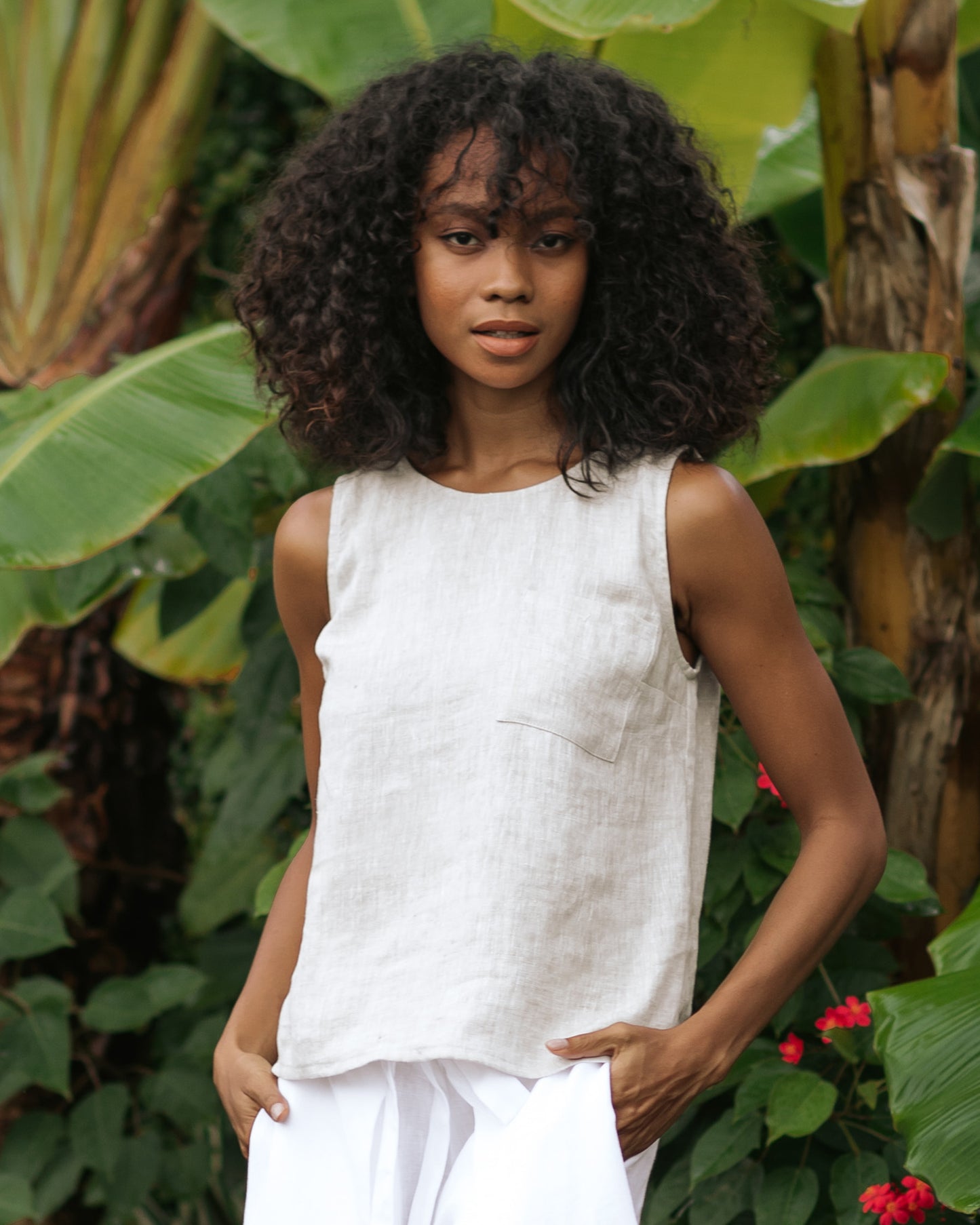 Sleeveless linen top SILAY in Natural melange - MagicLinen