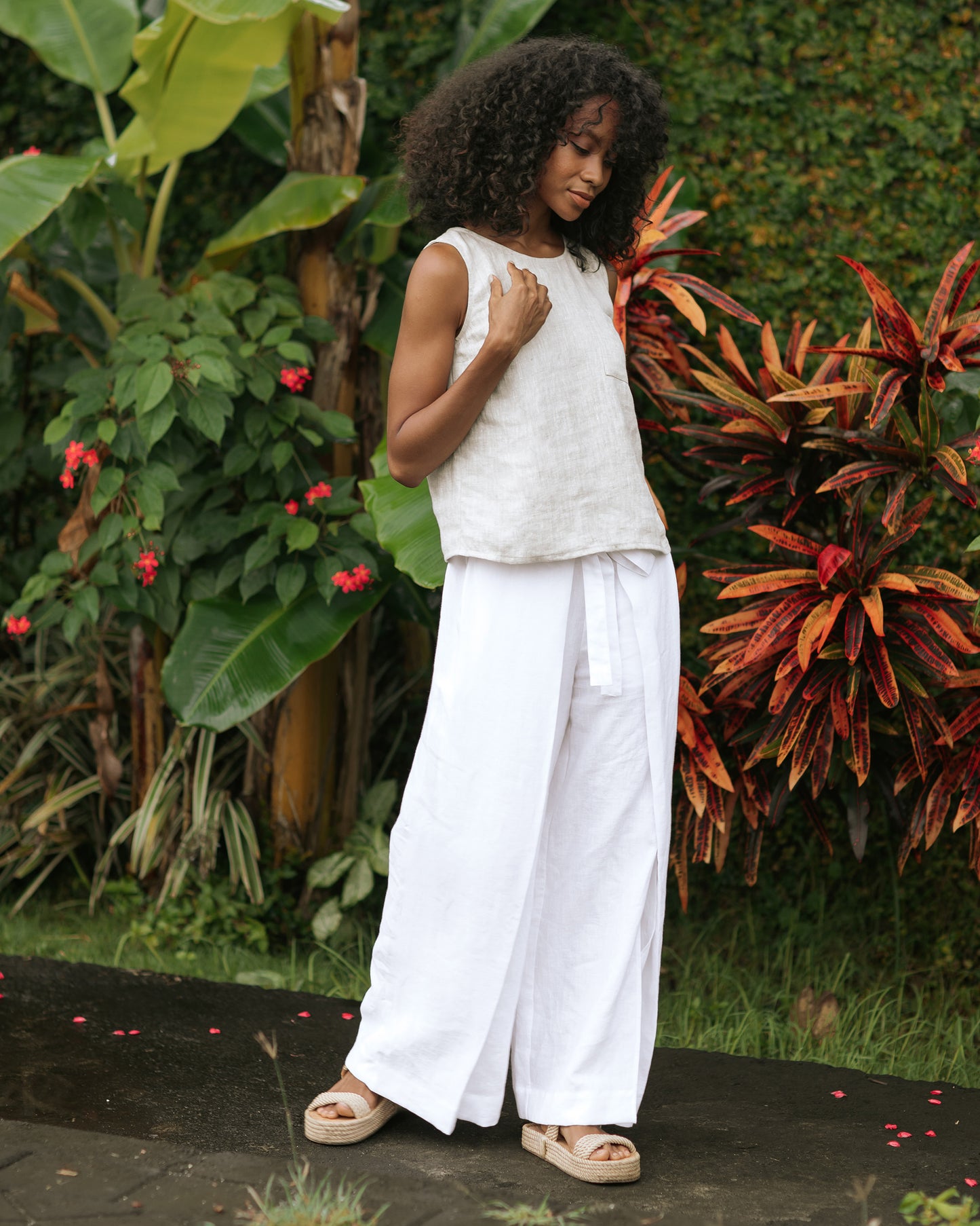 Sleeveless linen top SILAY in Natural melange - MagicLinen