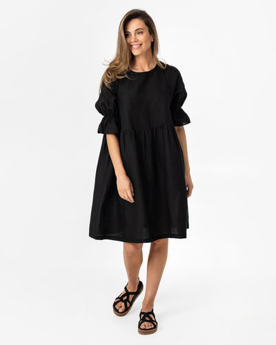 Voluminous linen dress NERJA in Black - MagicLinen