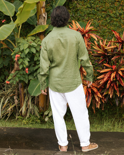 Men's linen shirt NEVADA in Forest green - MagicLinen