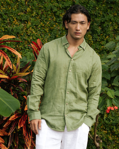  Men's linen shirt NEVADA in Forest green - MagicLinen