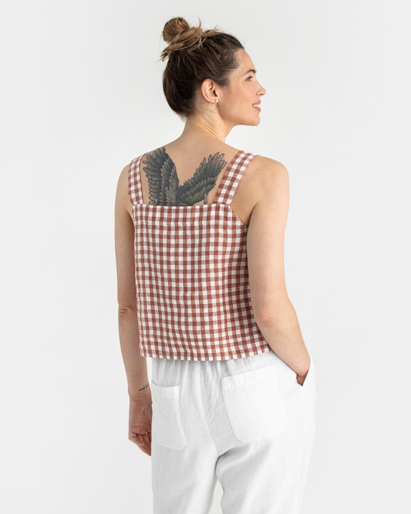 Linen tank top OLINDA in Clay gingham - MagicLinen